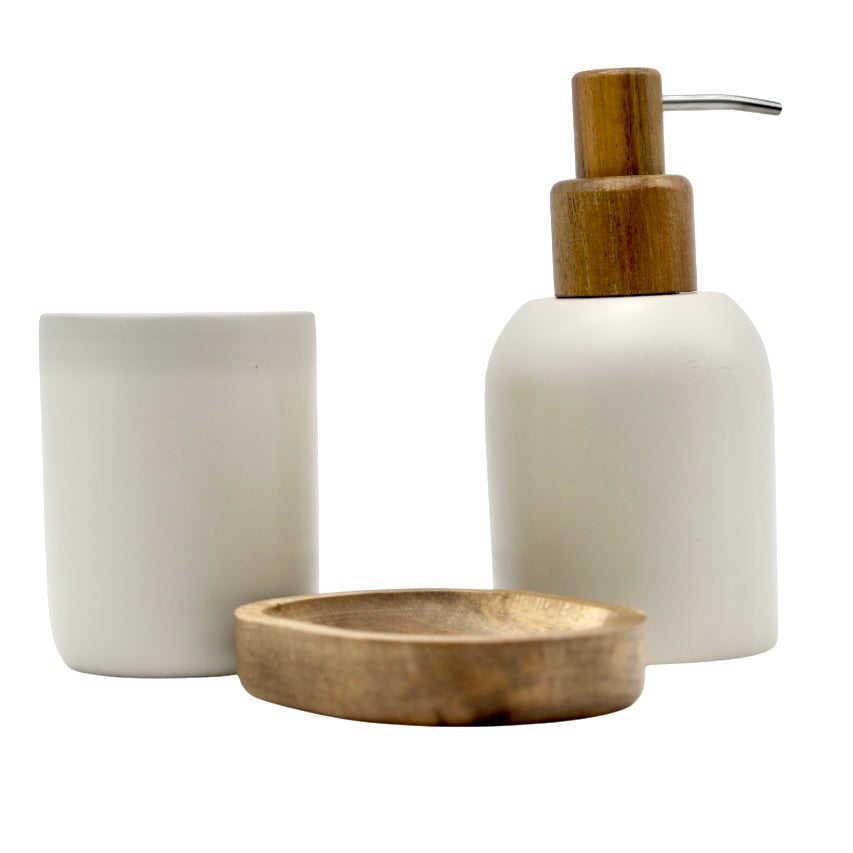 Conjunto Jabonera y Portacepillos Beige