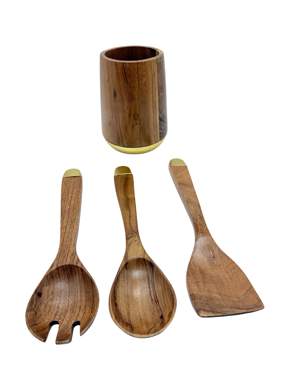 Set de Cucharones de Madera Con Portautensilios