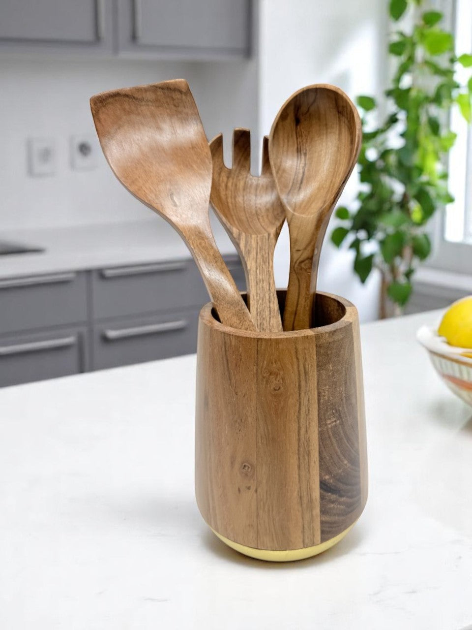 Set de Cucharones de Madera Con Portautensilios