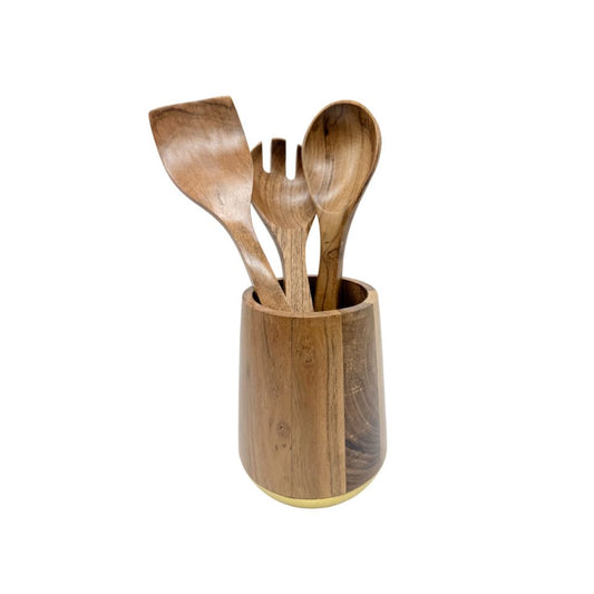 Set de Cucharones de Madera Con Portautensilios
